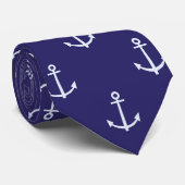 Marineblauw en Witte Scheepsankers Stropdas (Opgerold)