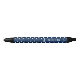 Marineblauw en witte stippen met naam zwarte inkt pen