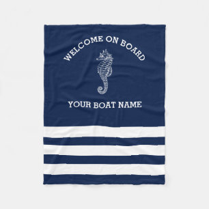 Marineblauw en witte streep gepersonaliseerd   Boo Fleece Deken