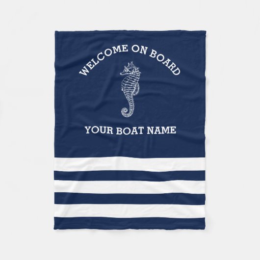 Marineblauw en witte streep gepersonaliseerd | Boo Fleece Deken (Voorkant)
