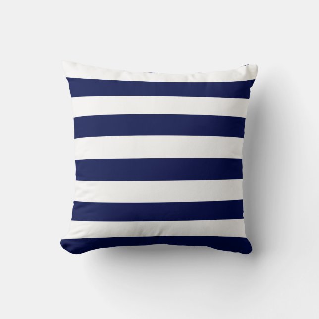 Marineblauw en witte strepen kussen (Voorkant)