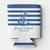 marineblauw en witte strepen met een neusanker blikjeskoeler (Achterkant)