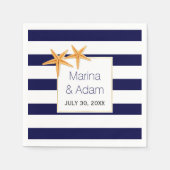 Marineblauw en witte strepen zeester bruiloft servetten (Voorkant)