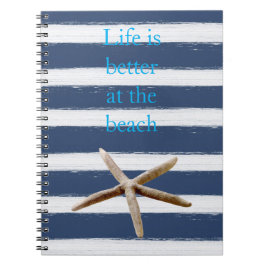 Marineblauw en Witte Strepen Zeester Notitieboek