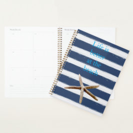 Marineblauw en witte strepen zeester planner