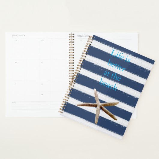 Marineblauw en witte strepen zeester planner (Display)