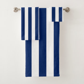Marineblauw en witte verticale strepen bad handdoek