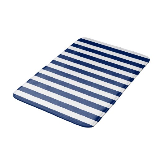 Marineblauw en witte verticale strepen badmat (Gekanteld)
