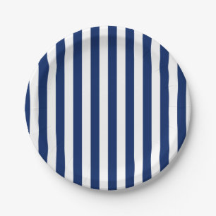Marineblauw en witte verticale strepen papieren bordje