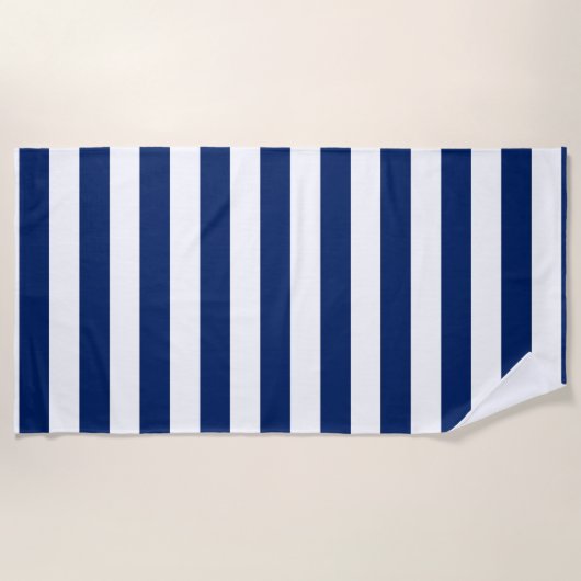 Marineblauw en witte verticale strepen strandlaken (Voorkant)