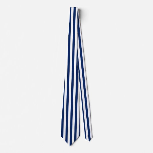 Marineblauw en witte verticale strepen stropdas (Voorkant)
