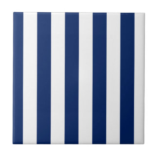 Marineblauw en witte verticale strepen tegeltje