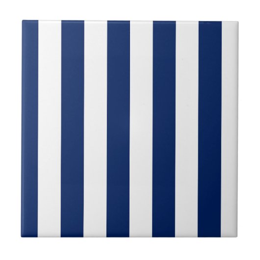 Marineblauw en witte verticale strepen tegeltje (Voorkant)