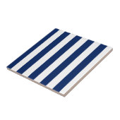 Marineblauw en witte verticale strepen tegeltje (Zijkant)