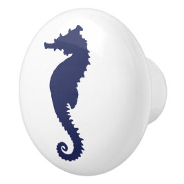 Marineblauw en Witte Zeepaardje Kust- Nautical Ker Keramische Knop