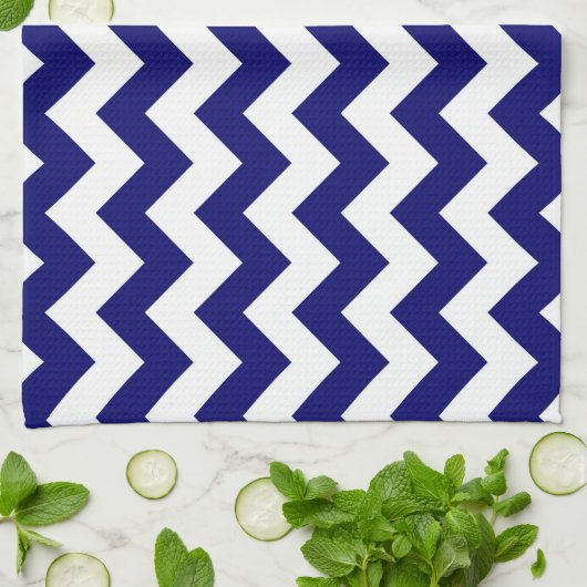 Marineblauw en Witte Zigzag Theedoek (Gevouwen)