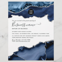 Marineblauw en zilver agaat edelsteen grote openin flyer