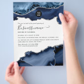 Marineblauw en zilver agaat edelsteen grote openin flyer (Hand)