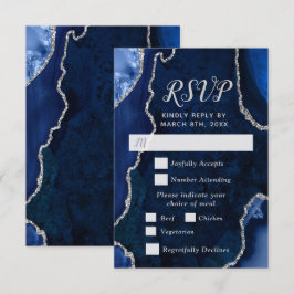 Marineblauw en Zilver Agate Maaltijdkeuze RSVP Kaartje