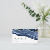 Marineblauw en Zilver Agate Visitekaartje (Staand voorkant)