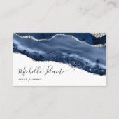 Marineblauw en Zilver Agate Visitekaartje (Voorkant)