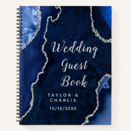 Marineblauw en Zilver Agaten Trouw Gastboek Notitieboek