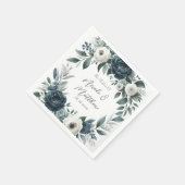 Marineblauw en Zilver Elegant Ivoren Bloem Bruilof Servet (Hoek)