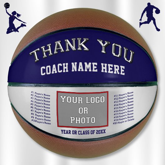 Marineblauw en Zilver, Gepersonaliseerde Basketbal