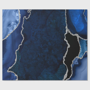 Marineblauw en zilver namaak glitters agaat cadeaupapier