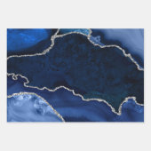 Marineblauw en zilver namaak glitters agaat inpakpapier vel (Voorkant 2)