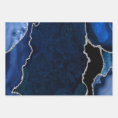 Marineblauw en zilver namaak glitters agaat inpakpapier vel (Voorkant)