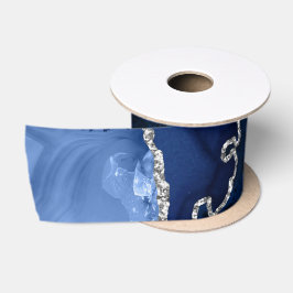 Marineblauw en zilver namaak glitters agaat satijnen lint