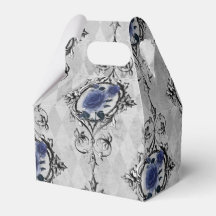 Marineblauw en zilver Victoriaanse bloemendamask