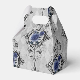 Marineblauw en zilver Victoriaanse bloemendamask Bedankdoosjes