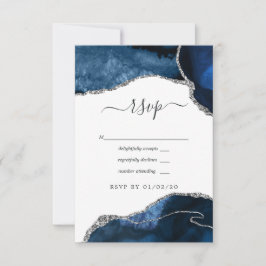 Marineblauw en zilveren agaten bruiloft RSVP kaartje