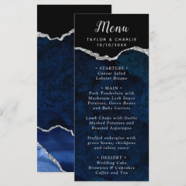 Marineblauw en Zilveren Agaten Trouwmenu Menu