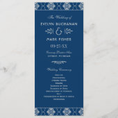  marineblauw en zilveren decobruiloft programmakaart (Voorkant)
