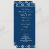 marineblauw en zilveren decobruiloft programmakaart (Voorkant / Achterkant)