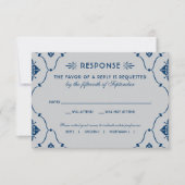  marineblauw en zilveren decobruiloft RSVP kaartje (Voorkant)