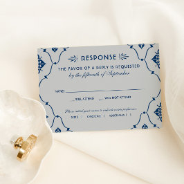  marineblauw en zilveren decobruiloft RSVP kaartje