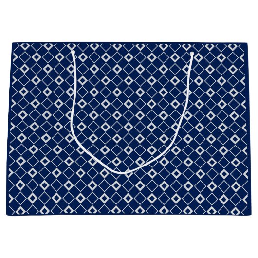 Marineblauw en zilveren geometrische vormen groot cadeauzakje (Voorkant)