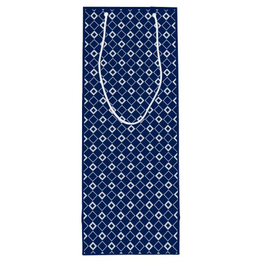 Marineblauw en zilveren geometrische vormen wijn cadeautas (Achterkant)