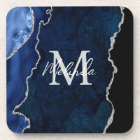 Marineblauw en zilveren marmeren agaat