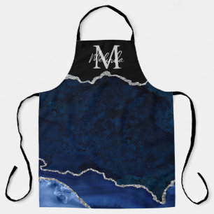 Marineblauw en zilveren marmeren agaat schort