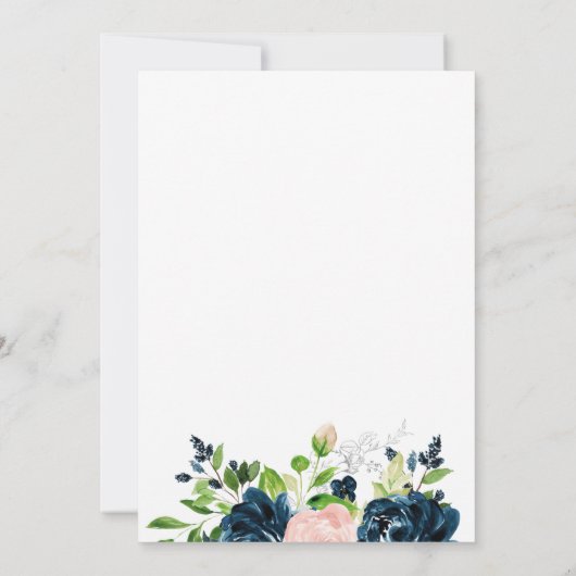 Marineblauw en zwarte roze waterverf bruiloft kaart (Achterkant)