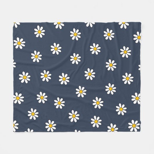 Marineblauw Esthetisch Botanisch Bloemen Daisy Pat Fleece Deken (Voorkant (Horizontaal))