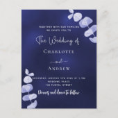 Marineblauw eucalyptus bruiloft briefkaart (Voorkant)