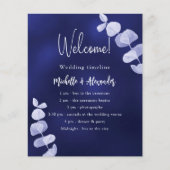Marineblauw eucalyptus bruiloft programma tijdlijn flyer (Voorkant)