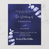 Marineblauw eucalyptus budget bruiloft uitnodiging flyer (Voorkant)