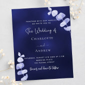 Marineblauw eucalyptus budget bruiloft uitnodiging flyer